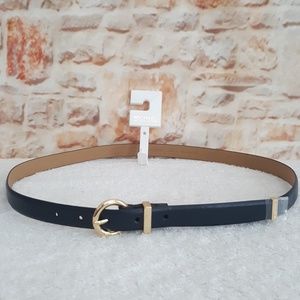 New Michael Kors Skinny Vogue Navy Leather Belt